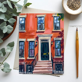 Boston Brownstones Massachusetts Watercolor Vykort