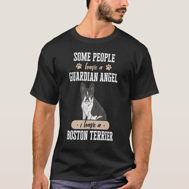 Boston Bull Terrier Dog Guardian Angel Boston Terr T Shirt (Framsida)