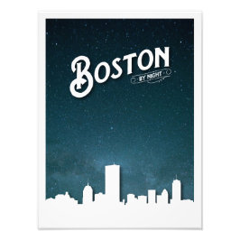 Boston by Night Skyline - Boston, Massachusetts, U Fototryck