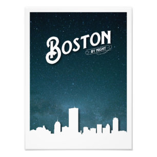 Boston by Night Skyline - Boston, Massachusetts, U Fototryck
