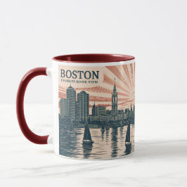 Boston Charlesfloden Segelbåtar Stadssiluett Konst Mugg