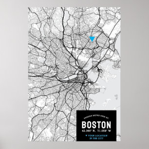 Boston City Karta med din plats Poster