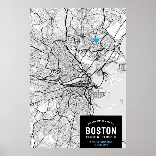 Boston City Karta med din plats Poster (Framsidan)
