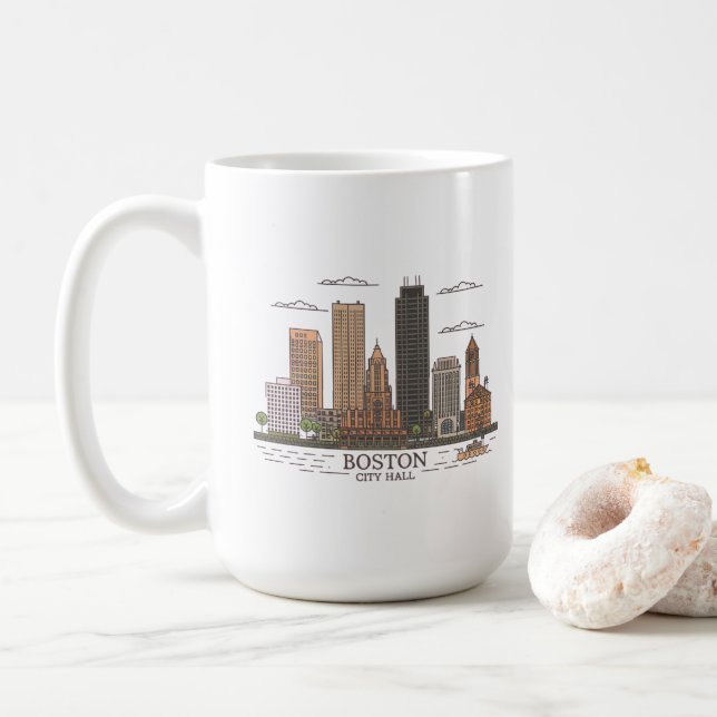 Boston City Skyline, boston ma silhuett Kaffemugg (Med munk)