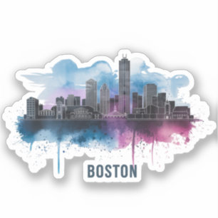 Boston City Skyline, Boston Ma Silhuett Klistermärken