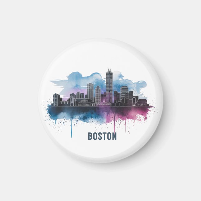 Boston City Skyline, Boston Ma Silhuett Magnet (Framsidan)