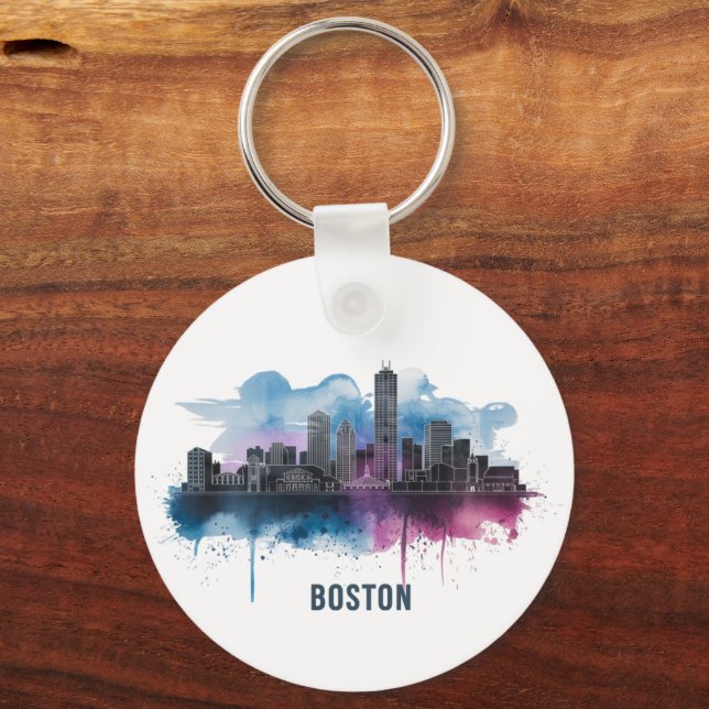 Boston City Skyline, Boston Ma Silhuett Nyckelring (Framsida)