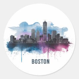 Boston City Skyline, Boston Ma Silhuett Runt Klistermärke