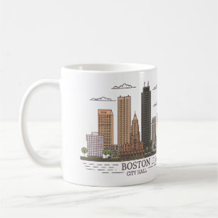 Boston City Skyline, boston ma siluett Kaffemugg