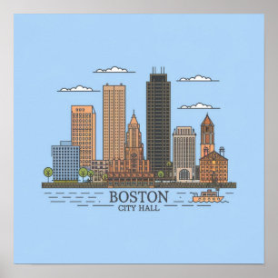 Boston City Skyline, boston ma siluett Poster