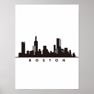 Boston City Skyline, boston ma siluett Poster