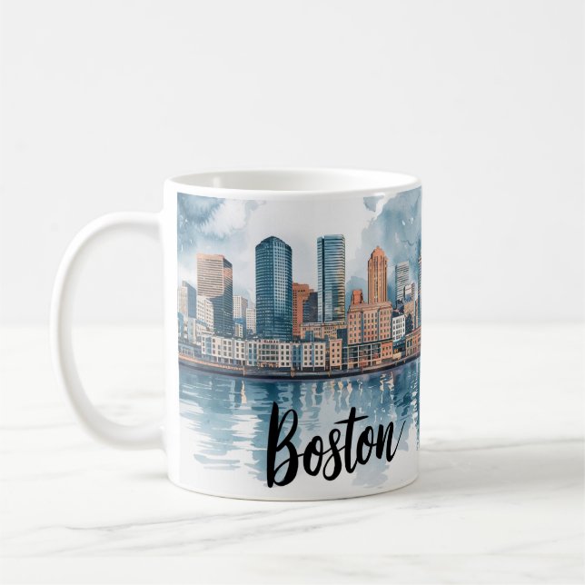 Boston City Skyline, Boston Ma USA Siluett Kaffemugg (Vänster)