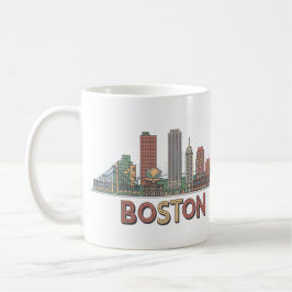 Boston City Skyline, Boston Ma USA Siluett Kaffemugg