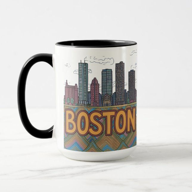 Boston City Skyline, Boston Ma USA Skyline Mugg (Vänster)