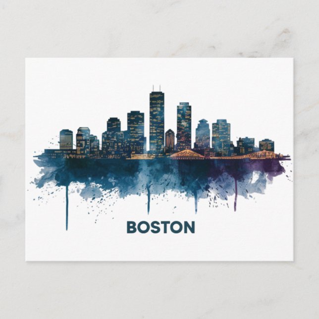Boston City Skyline, Boston Morsa Skyline Coffee M Vykort (Framsida)