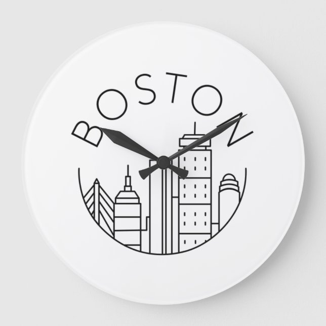 Boston City Skyline, Boston morsa skyline Stor Klocka (Framsida)