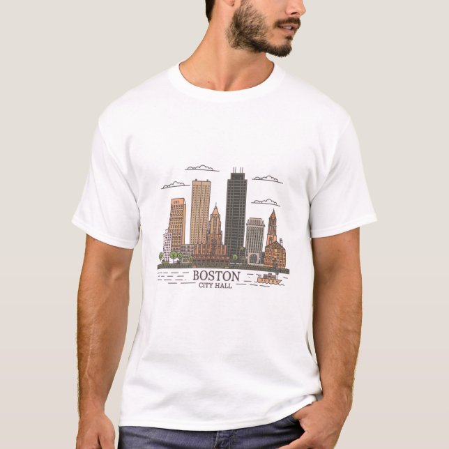 Boston City Skyline, Boston morsa skyline T Shirt (Framsida)