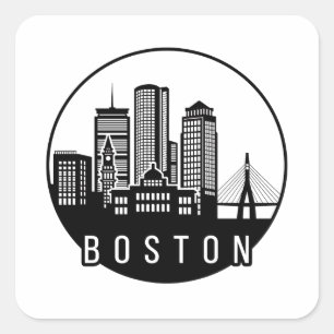 Boston City Skyline Fyrkantigt Klistermärke