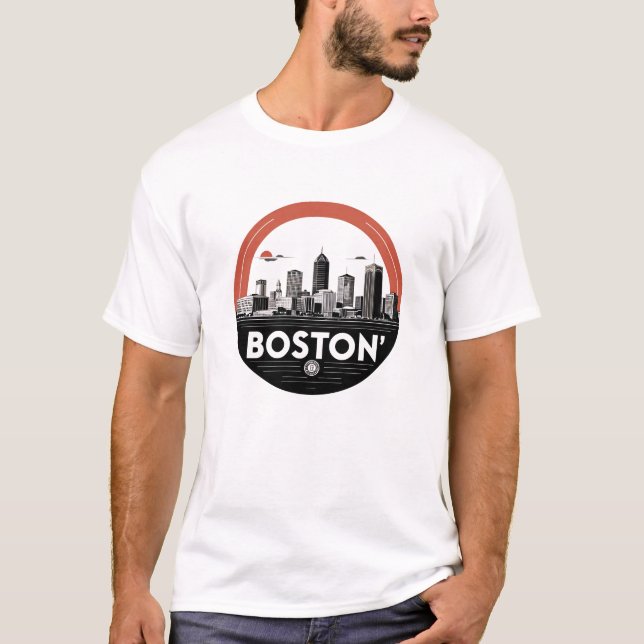 Boston City Skyline - Modern Minimalist Cityscape T Shirt (Framsida)