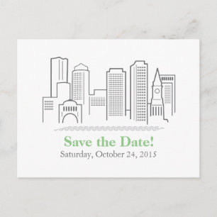 Boston City Skyline spara datumet Meddelande Vykort