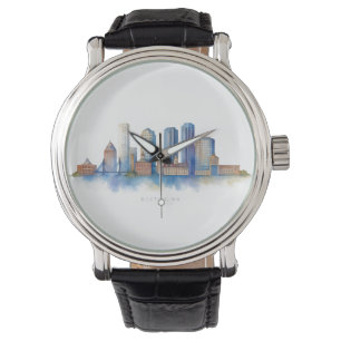 Boston City Skyline Vattenfärg Modern Boston MA Armbandsur