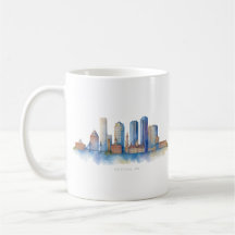 Boston City Skyline Vattenfärg | Modern Boston MA
