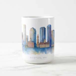 Boston City Skyline Vattenfärg Modern Boston MA Kaffemugg