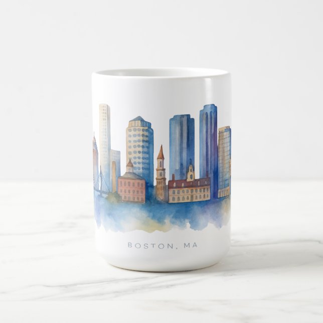 Boston City Skyline Vattenfärg | Modern Boston MA  Kaffemugg (Center)