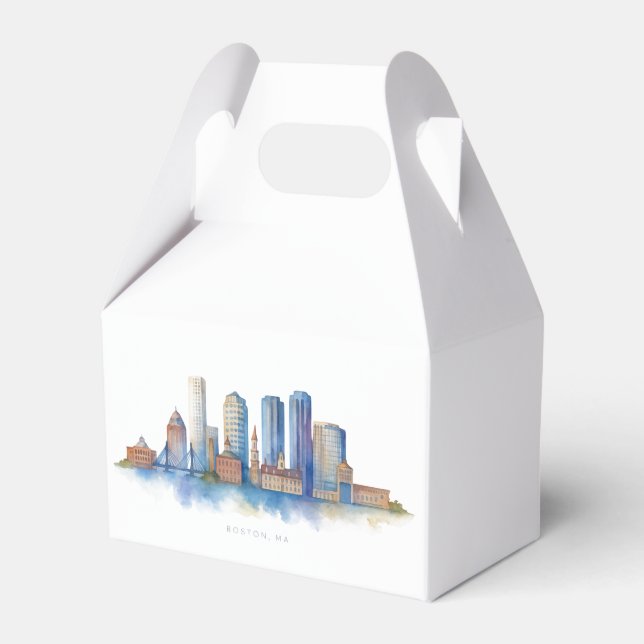 Boston City Skyline Vattenfärg | Modern Boston MA  Presentaskar (Framsidan Sidan)