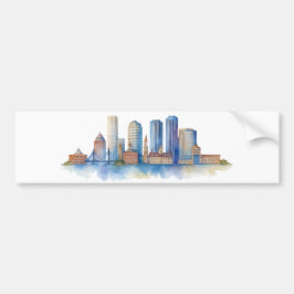 Boston City Skyline Watercolor | Modern Boston MOR Bildekal