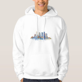 Boston City Skyline Watercolor | Modern Boston MOR Hoodie