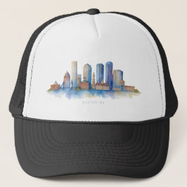 Boston City Skyline Watercolor | Modern Boston MOR Keps