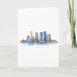Boston City Skyline Watercolor | Modern Boston MOR Kort