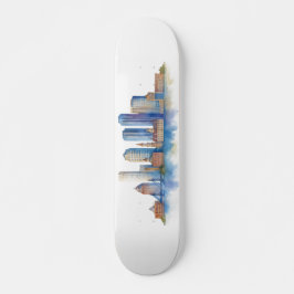 Boston City Skyline Watercolor | Modern Boston MOR Mini Skateboard Bräda 18,5 Cm