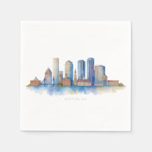Boston Citys Silhuett Vattenfärg | Modern Boston M