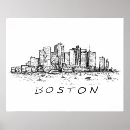 Boston Cityscape Bläck Teckning Poster