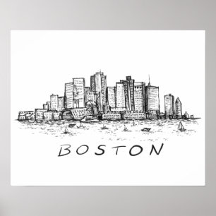 Boston Cityscape Bläck Teckning Poster