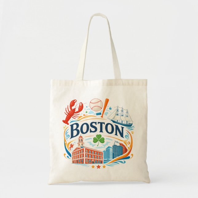 Boston Coastal Travel Illustration Tygkasse (Framsidan)