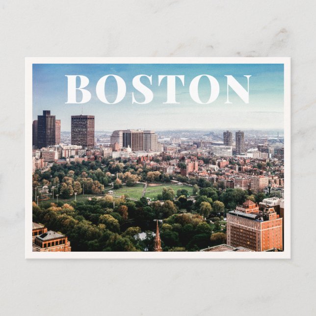 Boston Common Flygbild Himmel Downtown Foto  Vykort (Framsida)