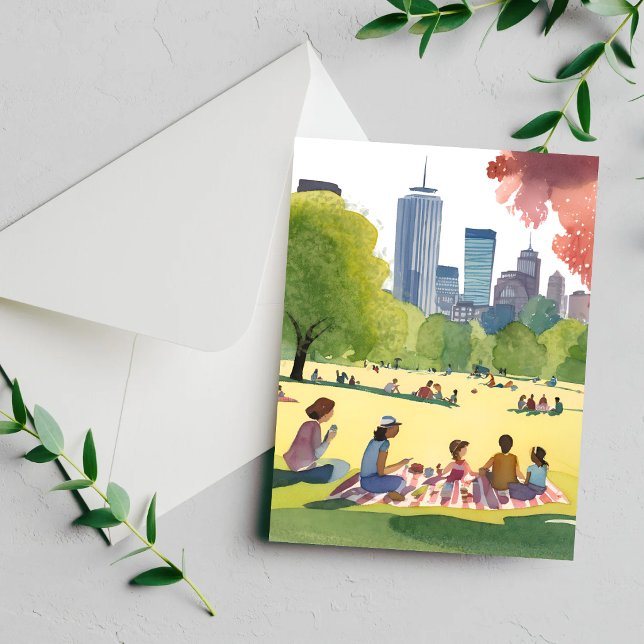 Boston Common Picknick | Sommar Akvarell Kort (Skapare uppladdad)