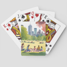 Boston Common Picknick | Sommar Akvarell Målning