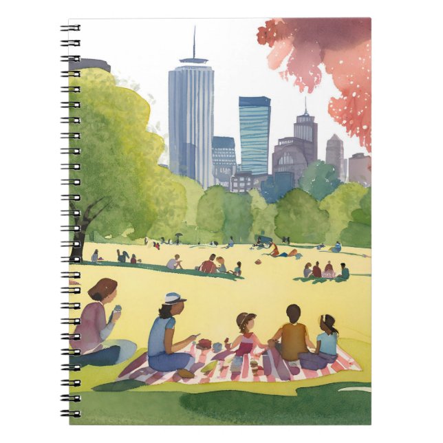 Boston Common Picknick | Sommar Akvarellmålning Anteckningsbok (Framsidan)