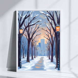Boston Common Vinter Snöfall Akvarell Poster