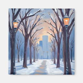 Boston Common Vintersnöfall Akvarell Magnet