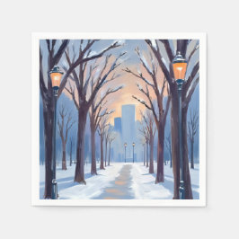 Boston Common Vintersnöfall Akvarell Pappersservett