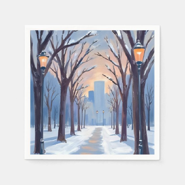 Boston Common Vintersnöfall Akvarell Pappersservett (Framsidan)