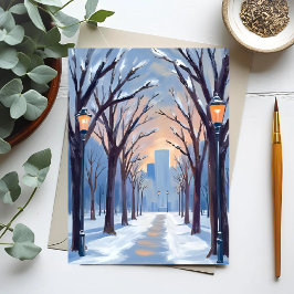 Boston Common Vintersnöfall Akvarell Vykort