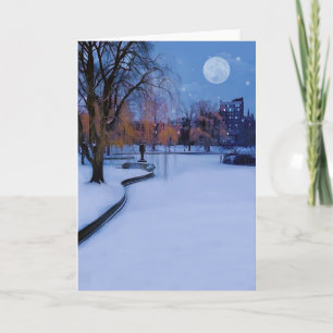 Boston Commons Frozen Pond Winter kväll Helgkort