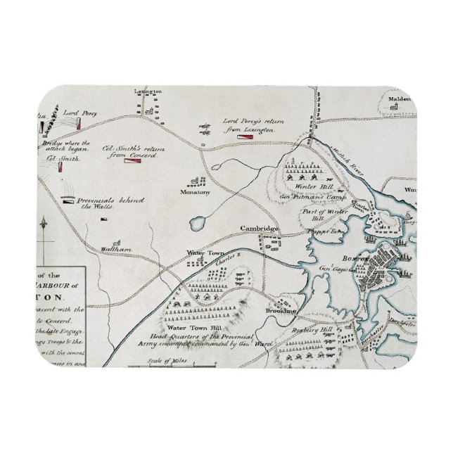 BOSTON-CONCORD KARTA, 1775 MAGNET (Horisontell)