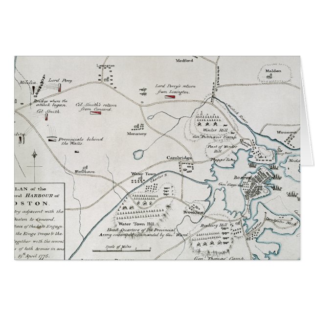 BOSTON--CONCORDKARTA, 1775 HÄLSNINGSKORT (Framsidan Horizontal)
